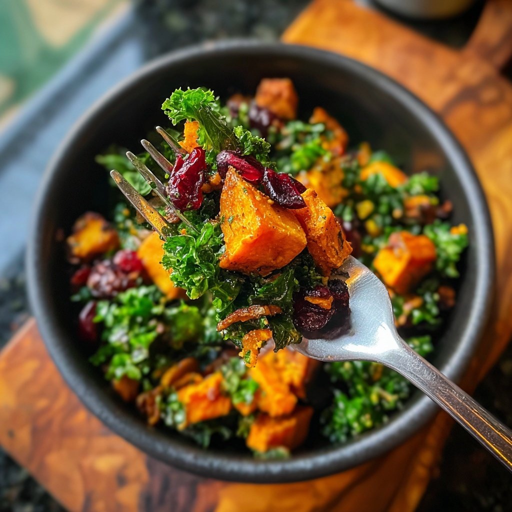 Kale Sweet Potato Salad with Cranberries