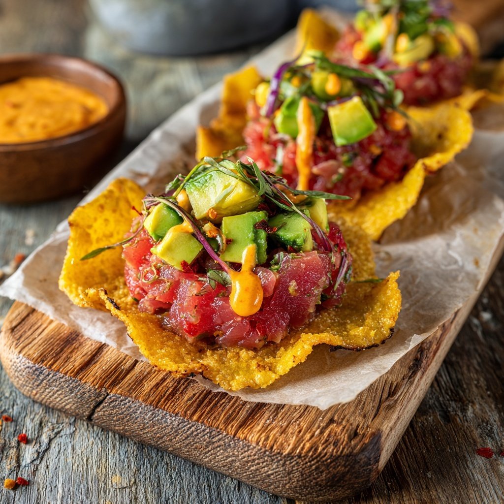 Spicy Tuna Tartare on Crisps