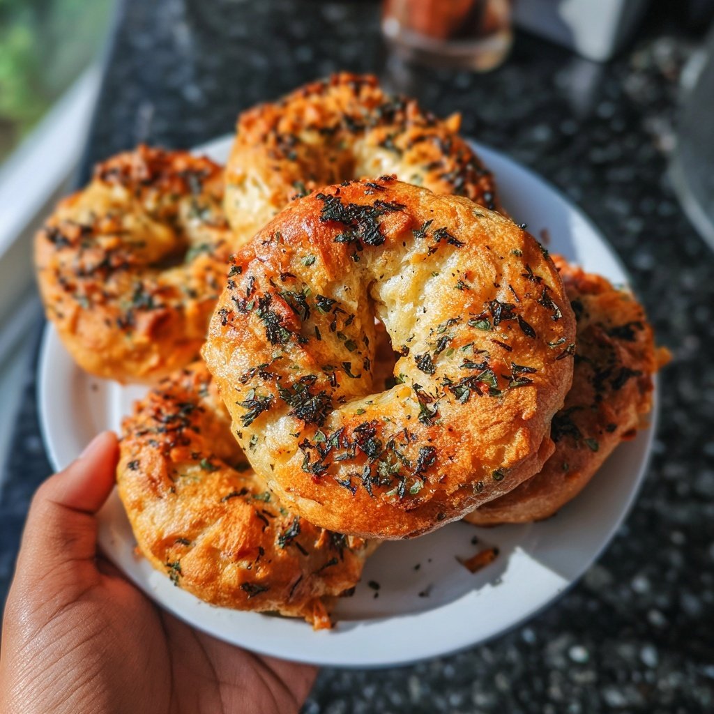 Protein Bagels with Garlic Herb Flavor