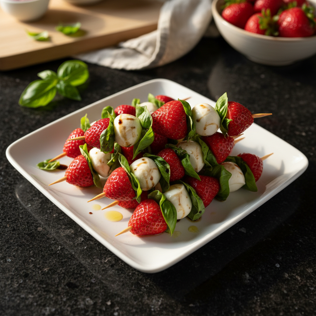 Strawberry Basil Caprese Skewers