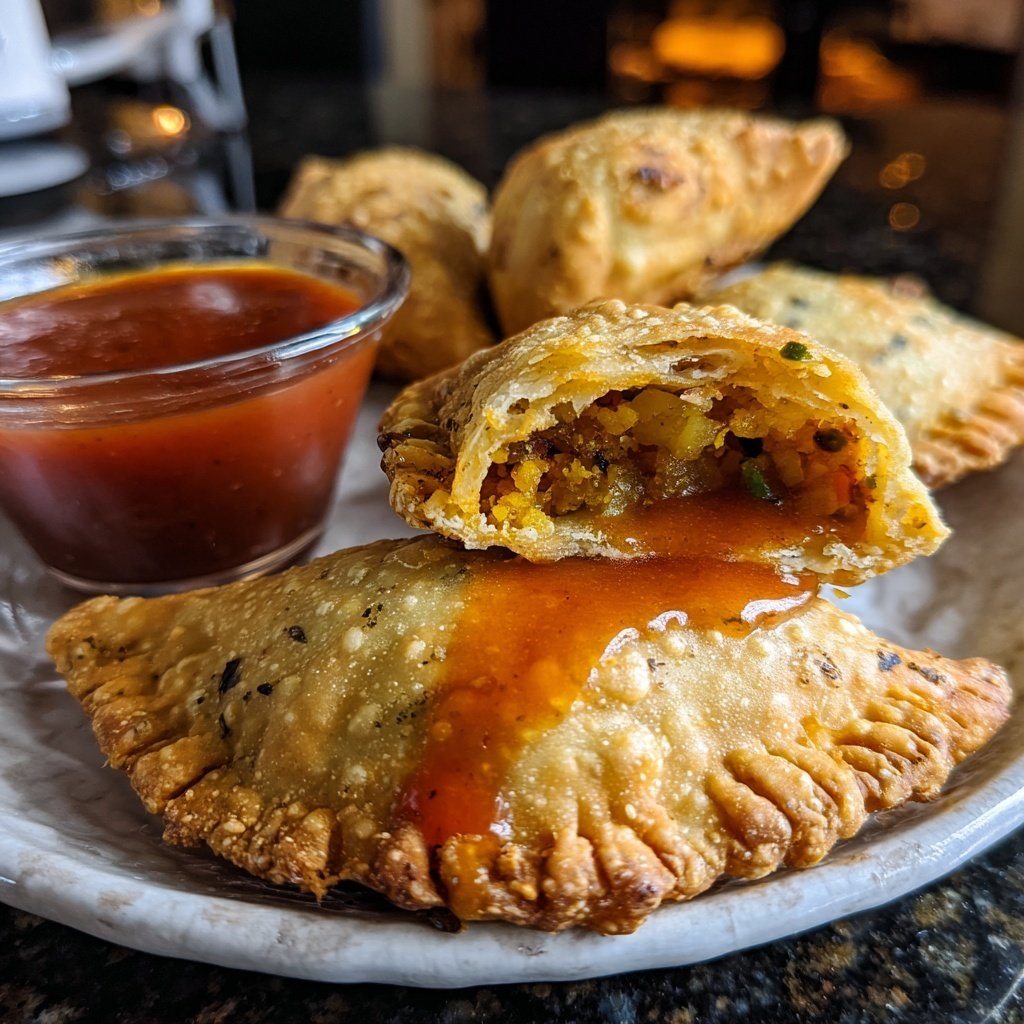 Savory Veggie Samosas with Sauce