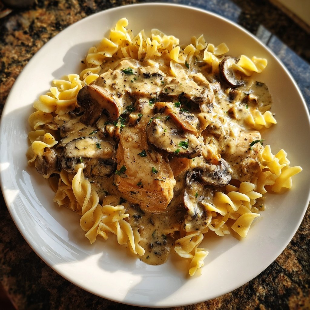 Creamy Mushroom Chicken Stroganoff Pasta