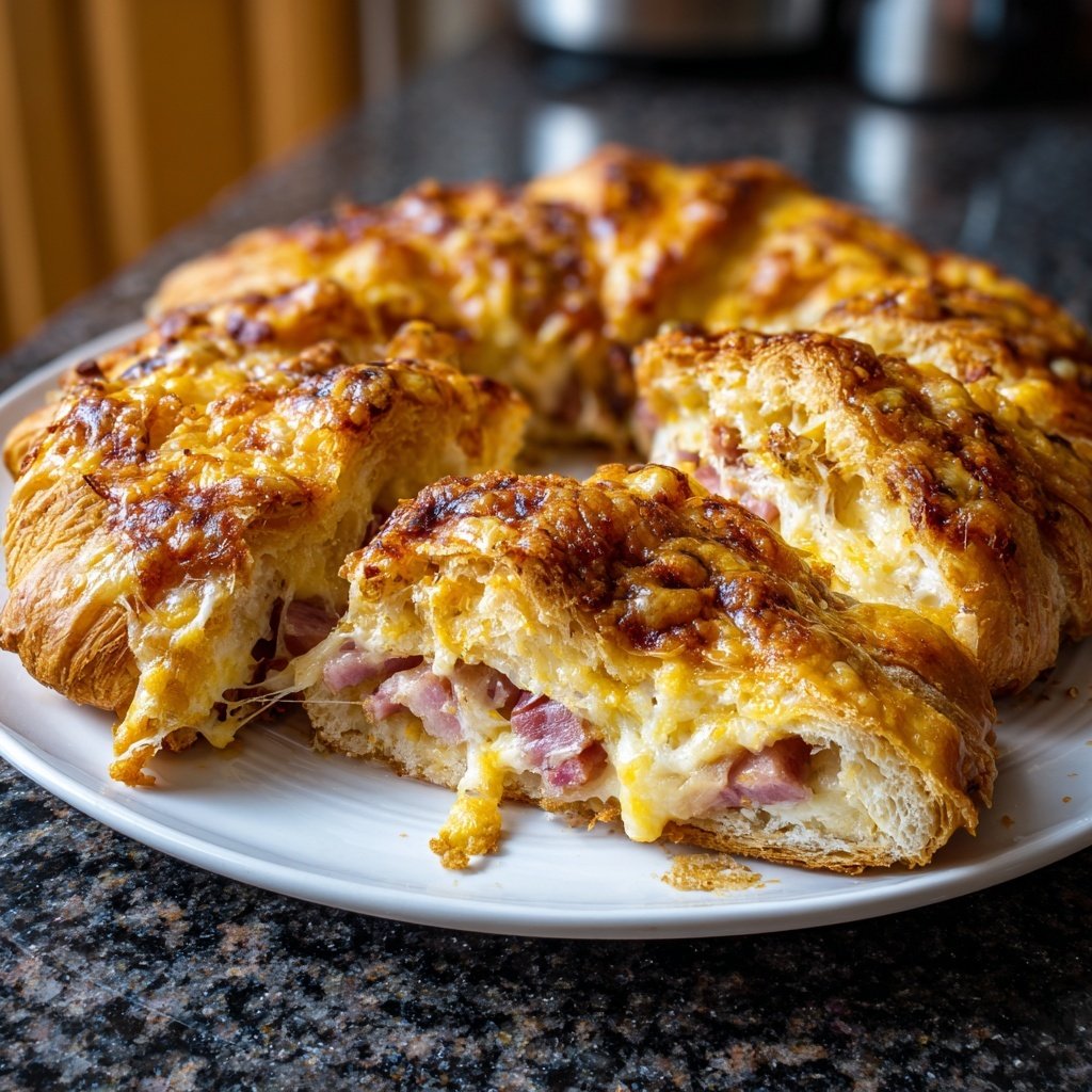 Ham and Cheese Breakfast Croissant Bake​