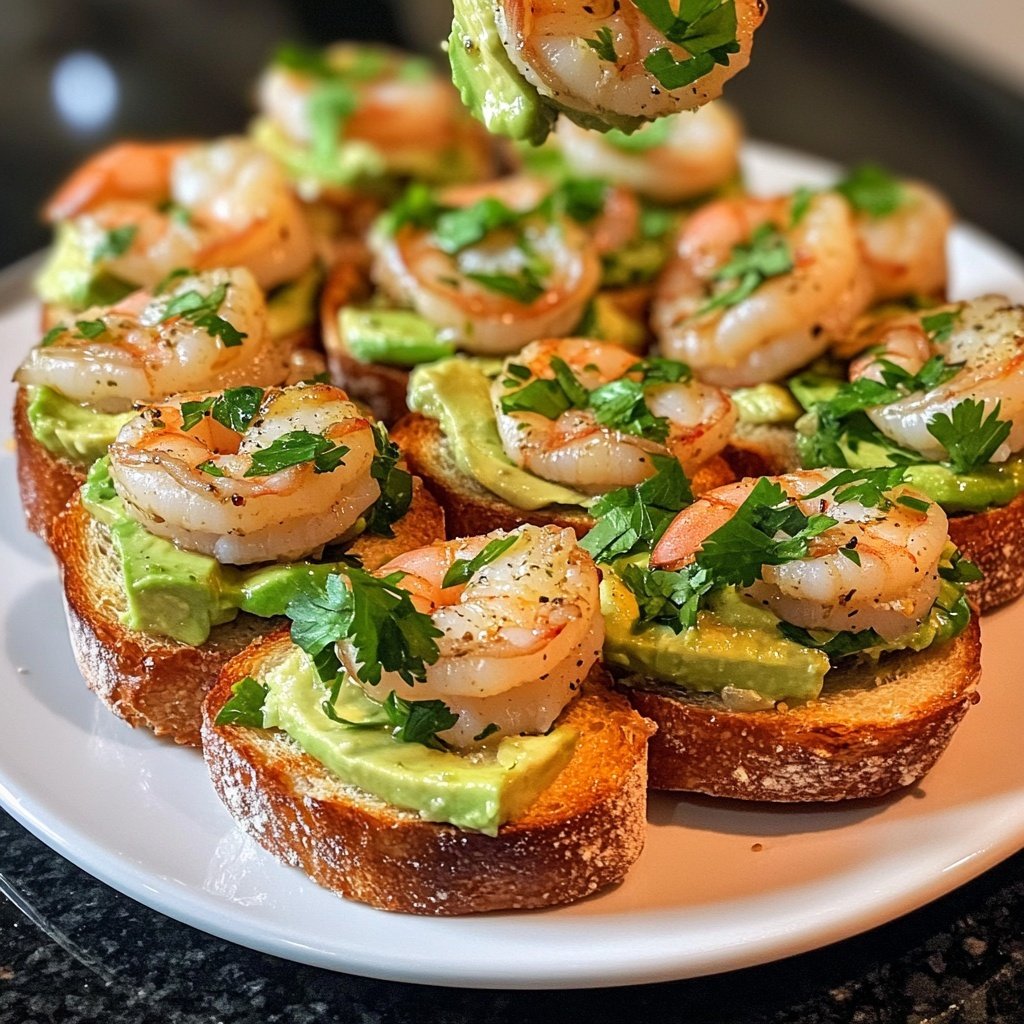 Garlic Shrimp Crostini with Avocado
