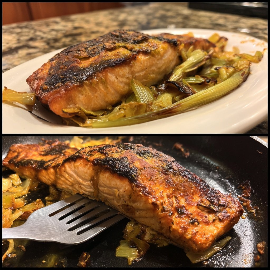 One-Pan Roast Salmon with Leeks