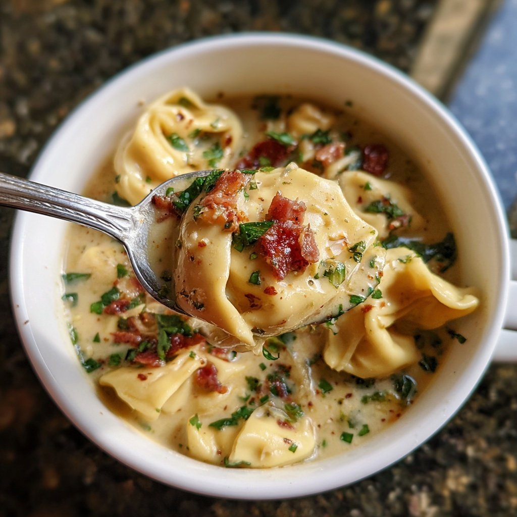 Romige tortellini soep met Italiaanse worst